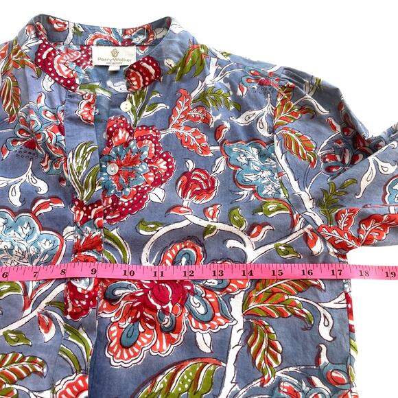 Perry Walker Collective Tori Button-Front Blue Floral Cotton Dress - Size 1/XS - Picture 11 of 16